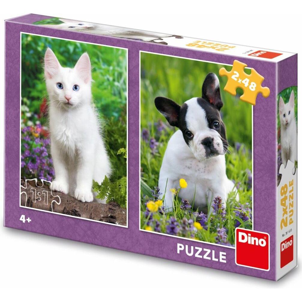 Dino Puzzle Bulldogge und Kätzchen 2x48 Teile (48 Teile)
