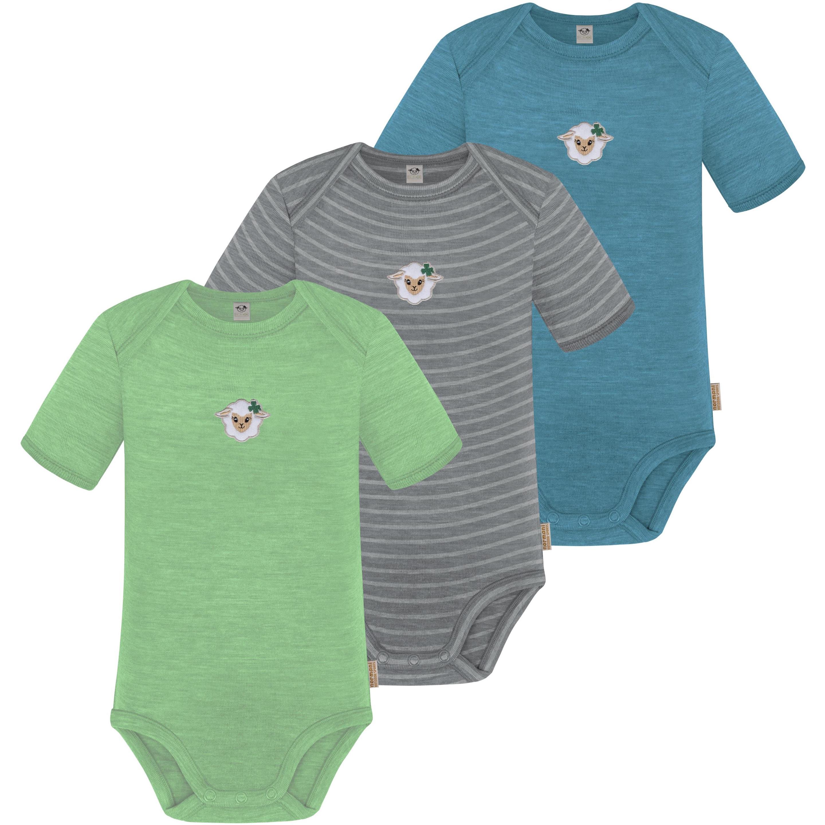 Normani, Herren, Body, 3er Set Baby Merino Body Kurzarm „Tauranga" - 9295, Blau, (62)