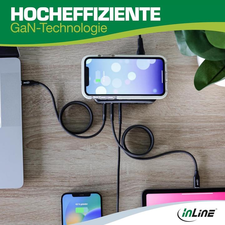 Immagine prodotto InLine Qi Powerstation Multiport, alimentatore, caricatore, 4x USB Tipo-C, 2x USB Tipo-A, GaN, 100W, cavo (100 W, 6 porte)