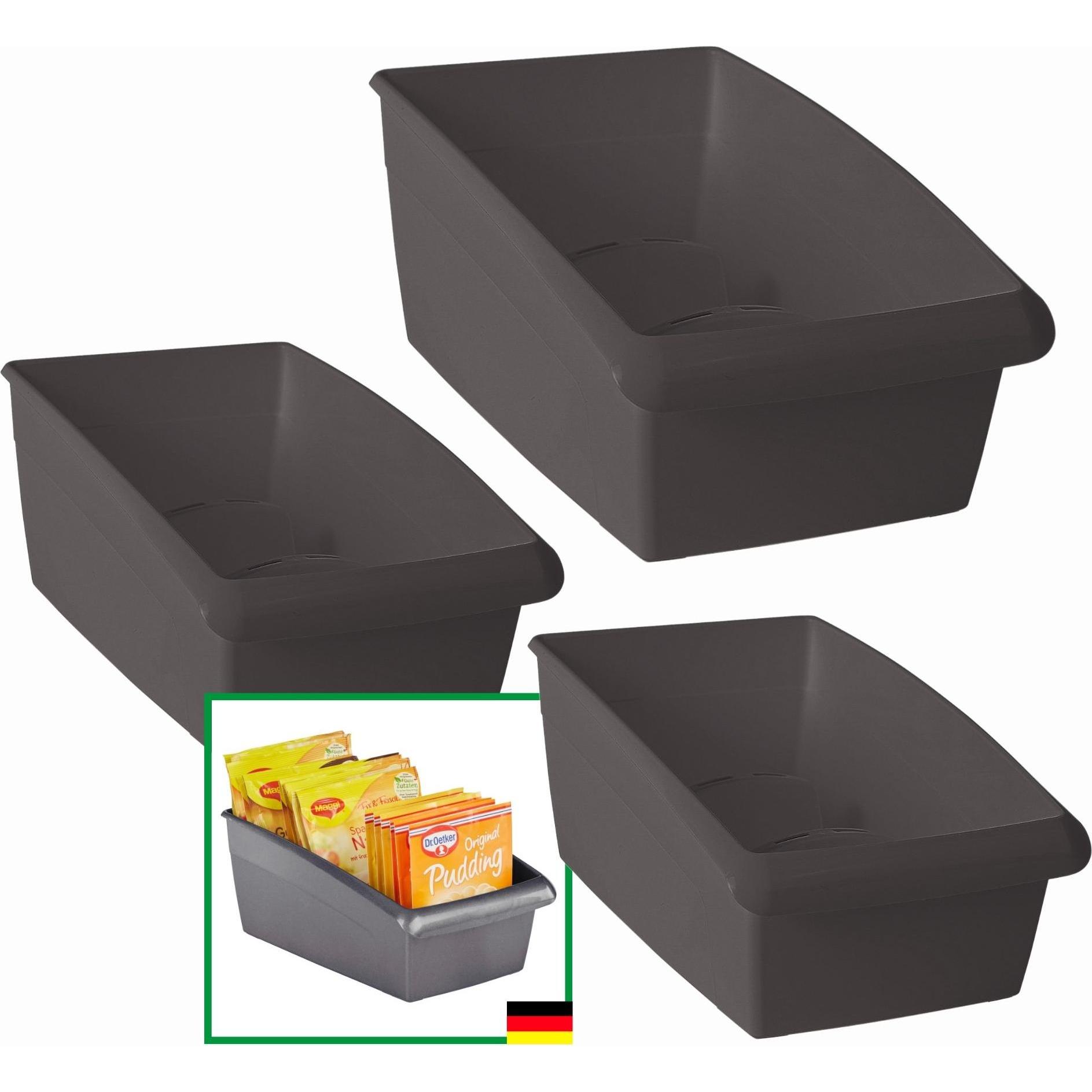 Novaliv, Aufbewahrungsbox, Suppentütenboxen 3er Set - 2x klein & 1x gross ANTHRAZIT GRAU - Gewürzaufbewahrung Box -