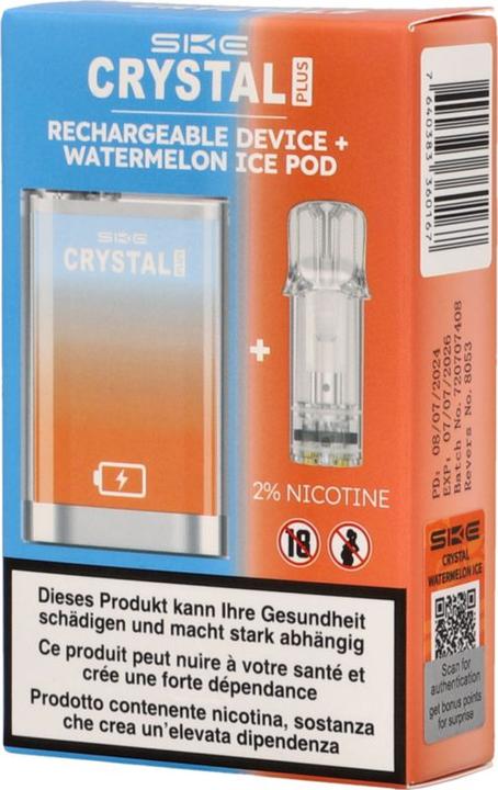 Image du produit SKE Crystal Plus Amare Starter Kit Pastèque 2ml Pod & Device, 2% Nicotine (Glace, Pastèque)