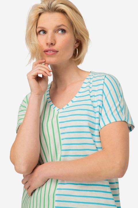 Actual product image Laurasøn T-Shirt, Ringelmix, V-Ausschnitt, Halbarm, OEKO-TEX Made in Green (L)