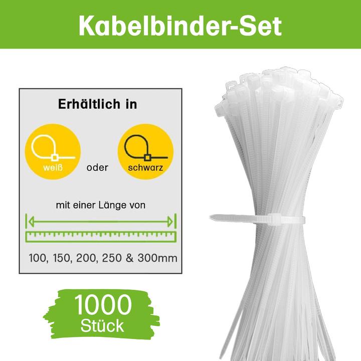 Actual product image Offgridtec Kabelbinder 1000 Stk. weiss Nylon UV-Beständig Verschiedene Längen 100mm 150mm 200mm 250mm 300mm (Plastic cable ties, 300 mm, 1000 pcs.)