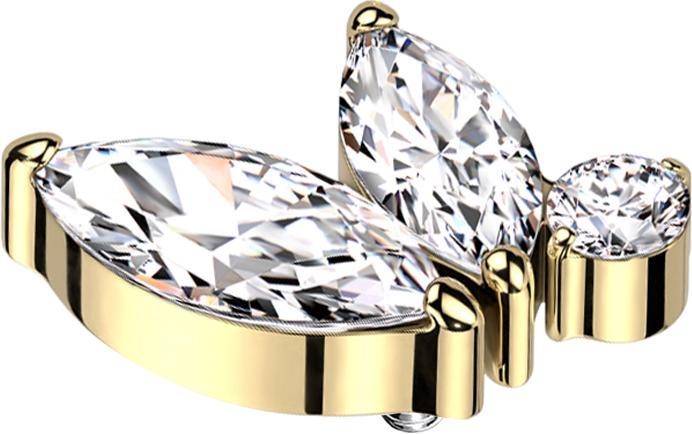 Immagine prodotto Star Piercing Dermal Anchor placcato oro due cristalli ovali argento un cristallo rotondo argento (Titanio, senza ottone)