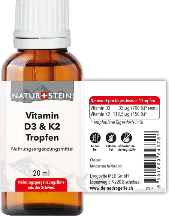 Nährwerte und Zutaten Naturstein Vitamin D3 K2 (1 Stück, Öl, 62 g)