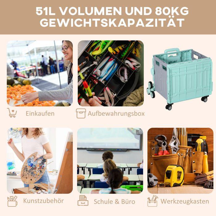 Immagine prodotto Swisshandel24 Carrello spesa pieghevole, manico telescopico regolabile, coperchio, fino a 80 kg, verde
