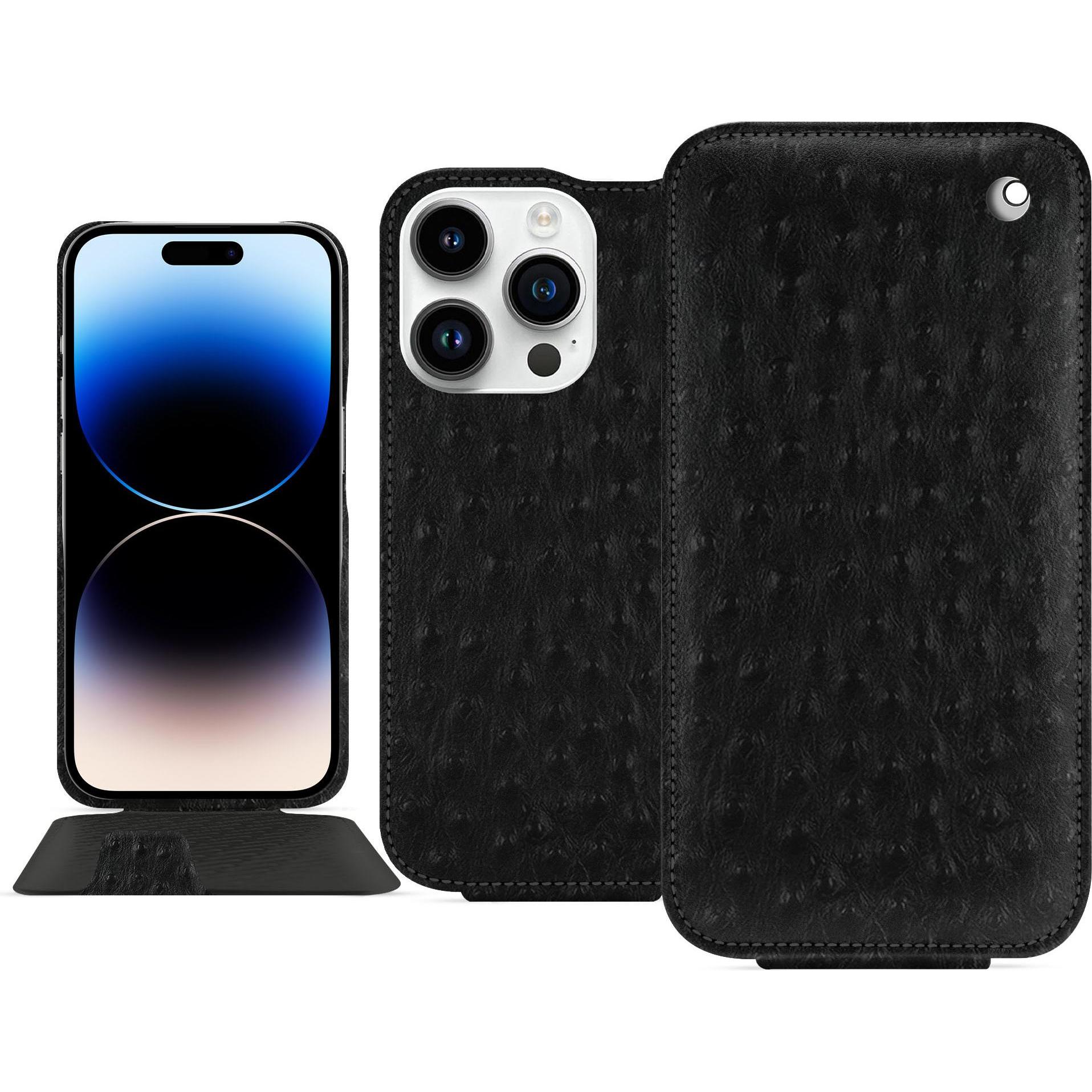 Noreve Lederschutzhülle vertikal (Apple iPhone 15 Pro), Smartphone Hülle, Schwarz