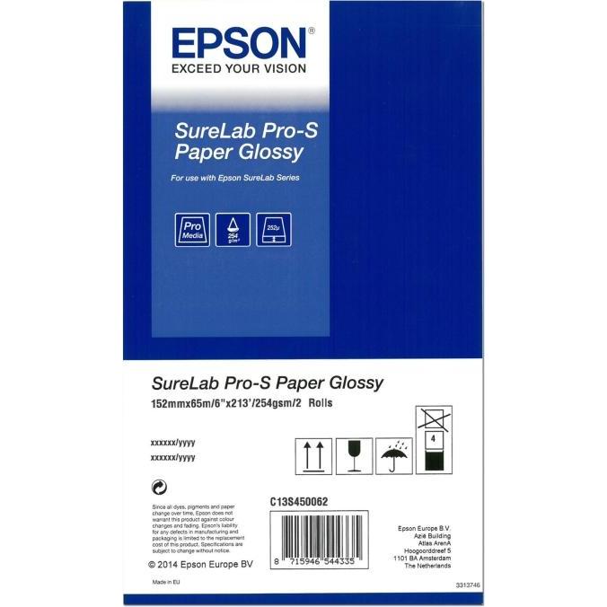Epson SureLab Pro-S Papier glänzend BP 6x65 2 Rollen C13S450062BP glänzend (252 g/m², 2 x), Fotopapier, Weiss