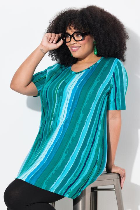 Image du produit Ulla Popken T-shirt long imprimé, ligne A, col V et manches courtes (46, 48)