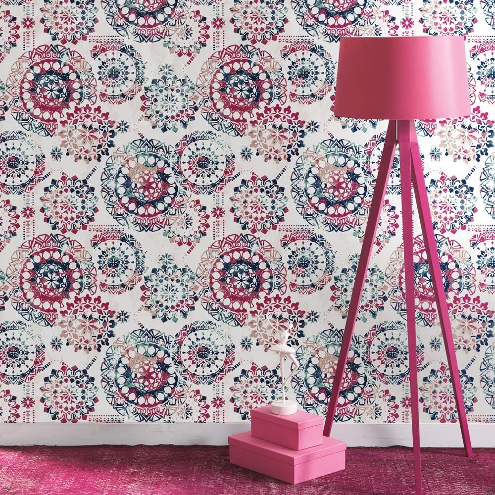 Thumbnail - Roommates, Wandtattoo, PEEL & STICK Wallpaper - Boho Style Pink/Blau