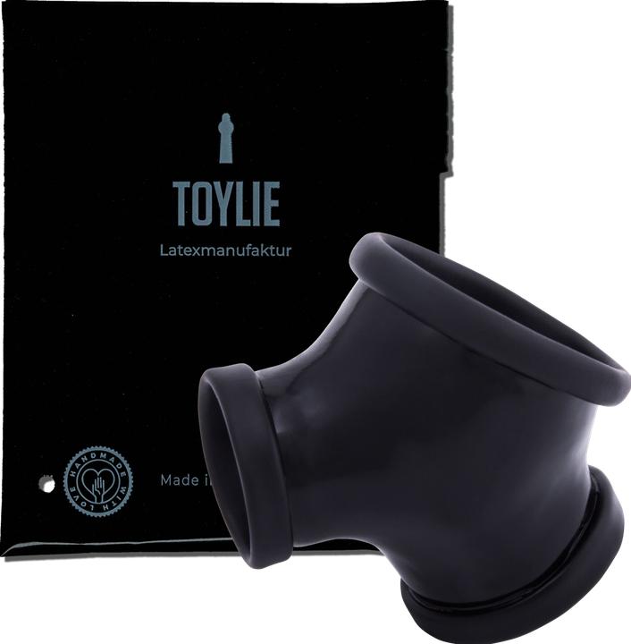 Toylie Latex penis sheath "GIL" black, without shaft, with penis ring and testicle ring