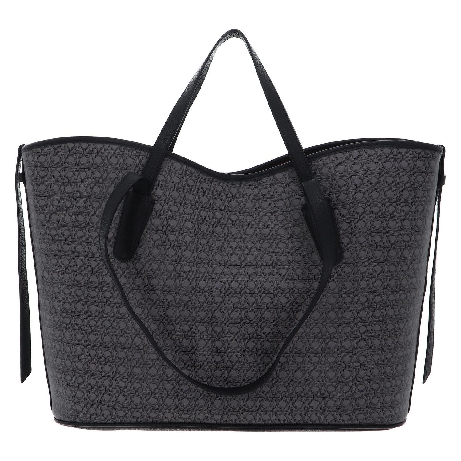 Coccinelle, Damen, Tasche, New Never Without Bag Shopper Coated Monogram, Grau, Schwarz