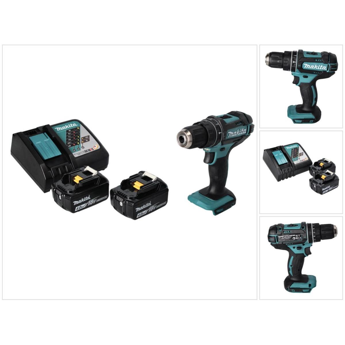 Makita, Bohrmaschine + Akkuschrauber, DHP 482 RM Akku Schlagbohrschrauber 18 V 62 Nm + 2x Akku 4,0 Ah + Ladegerät (Akkub...
