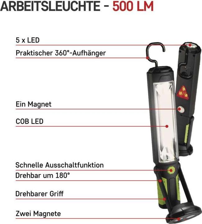 Produktbild Emos COB LED + LED Arbeitsleuchte P4525,500 lm,Li-Ion 2000 mAh (500 lm)