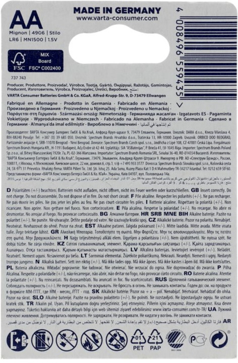 Productafbeelding Varta Vermogen met lange levensduur (4 Pcs., AA, 2960 mAh)