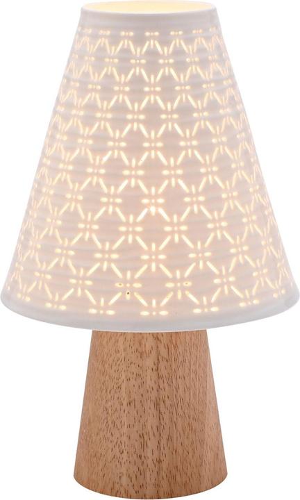 Hestia White Ceramic Table Lamp With Wooden Base