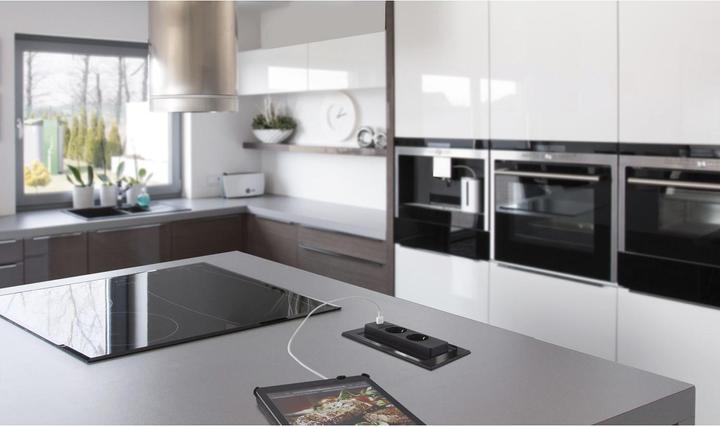 Productafbeelding Schulte Elektrotechniek Stopcontactelement EVOLINE Backflip glas zwart, 2 stopcontacten, 1 USB type C