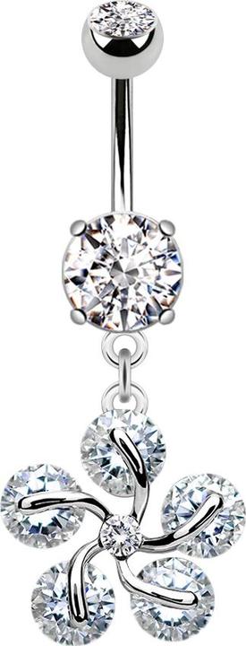 Actual product image Star Piercing Banana silver with two balls crystal silver pendant five crystal petals (Brass, Surgical steel 316L)