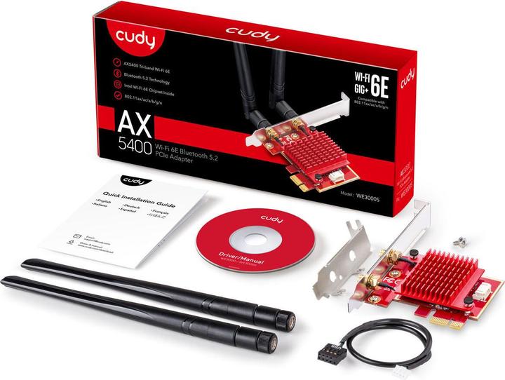 Produktbild Cudy WE3000S. Eingebaut. Übertragungstechnik: Kabellos, Hostschnittstelle: PCI Express, Schnittstelle: WL (Mini PCI Express)