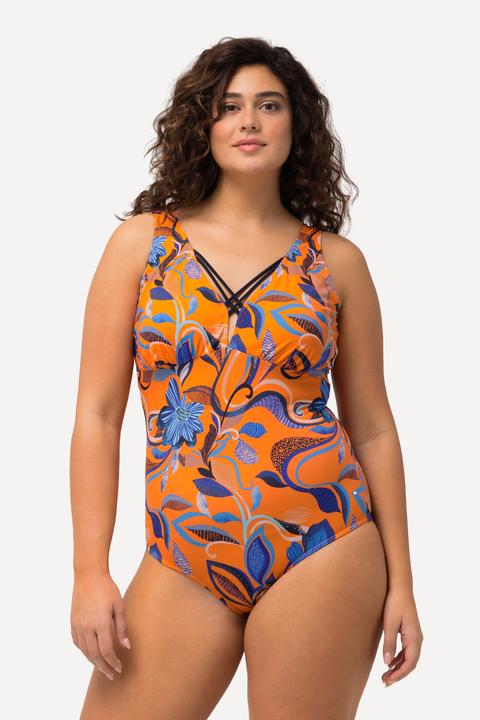 Produktbild Ulla Popken Badeanzug, Blüten, Zierbänder, Softcups (60)