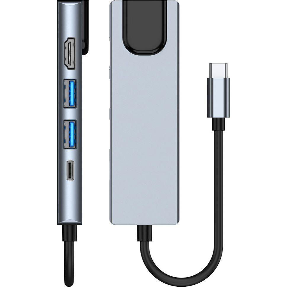 Thumbnail - Tech-Protect HUB V3 5in1 USB-C - USB-A 3.0 / USB-A 2.0 / USB-C / HDMI / RJ45 - gray (USB-C, 5 Ports), Dockingstation + U...