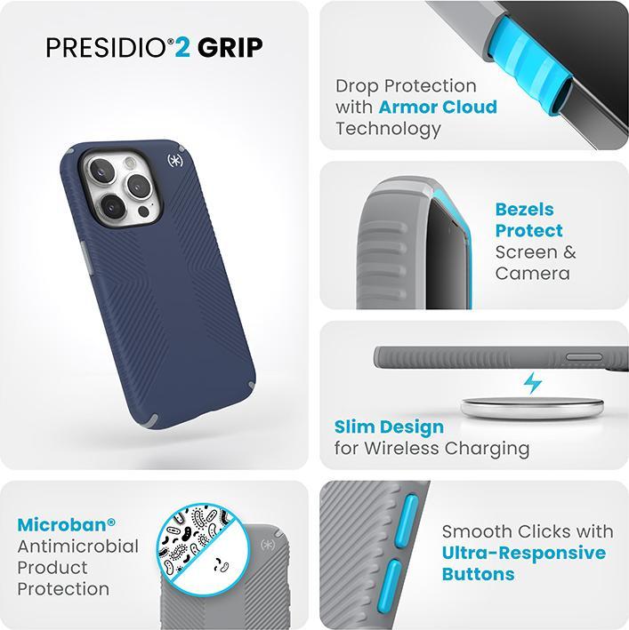 Actual product image speck Presidio2 Grip for iPhone 15 Pro Hulle MagSafe Back Cover Blue (Apple iPhone 15 Pro)