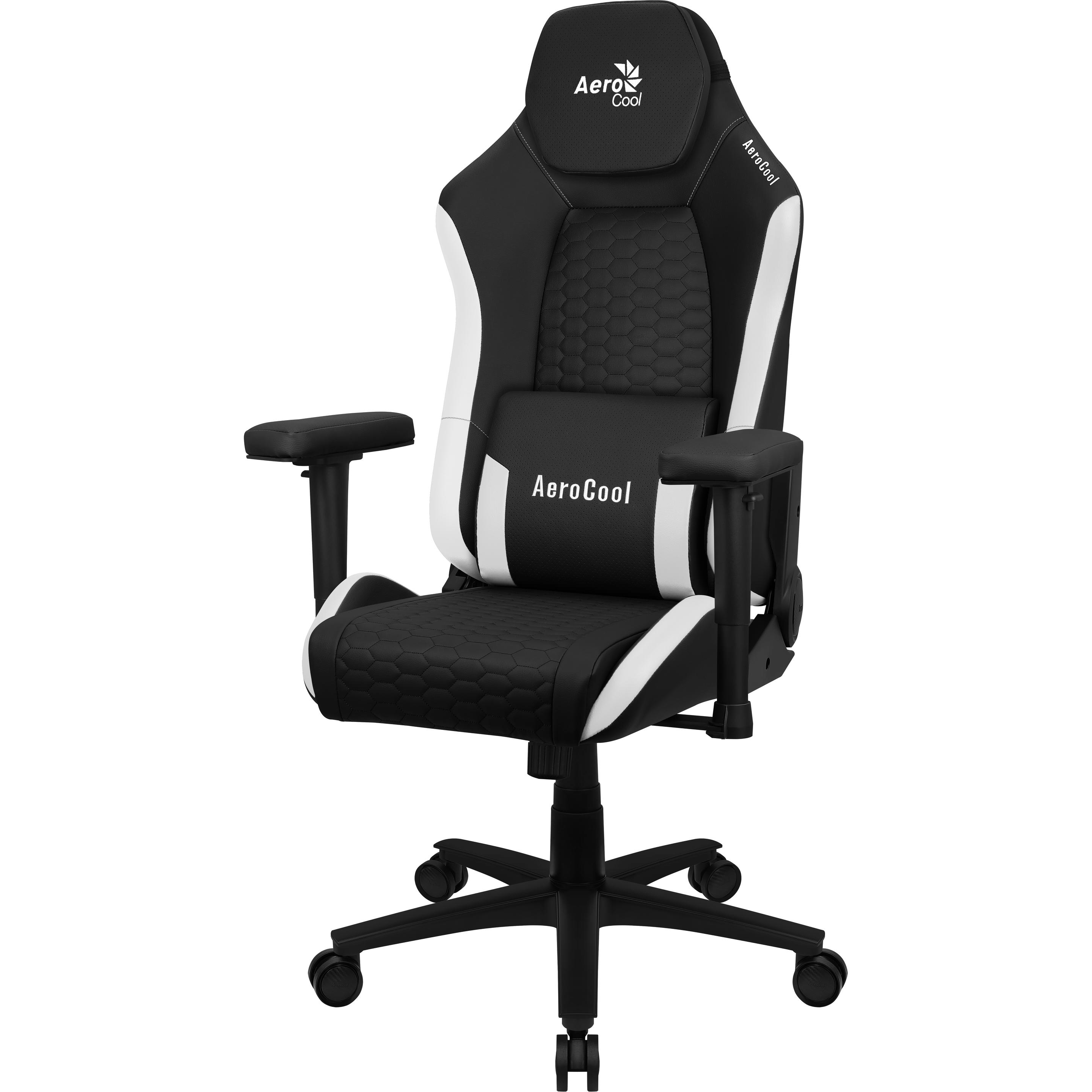 AeroCool CROWNBW Videospiel-Stuhl Universal-Gamingstuhl Gepolsterter Sitz, Gaming Stuhl, Weiss, Schwarz