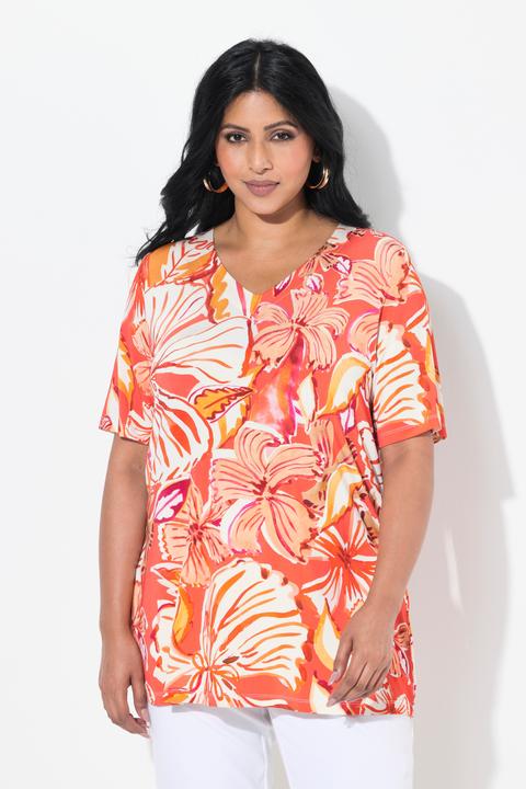 Produktbild Ulla Popken Slinkyshirt, Blüten, A-Linie, V-Ausschnitt, Halbarm (42, 44)