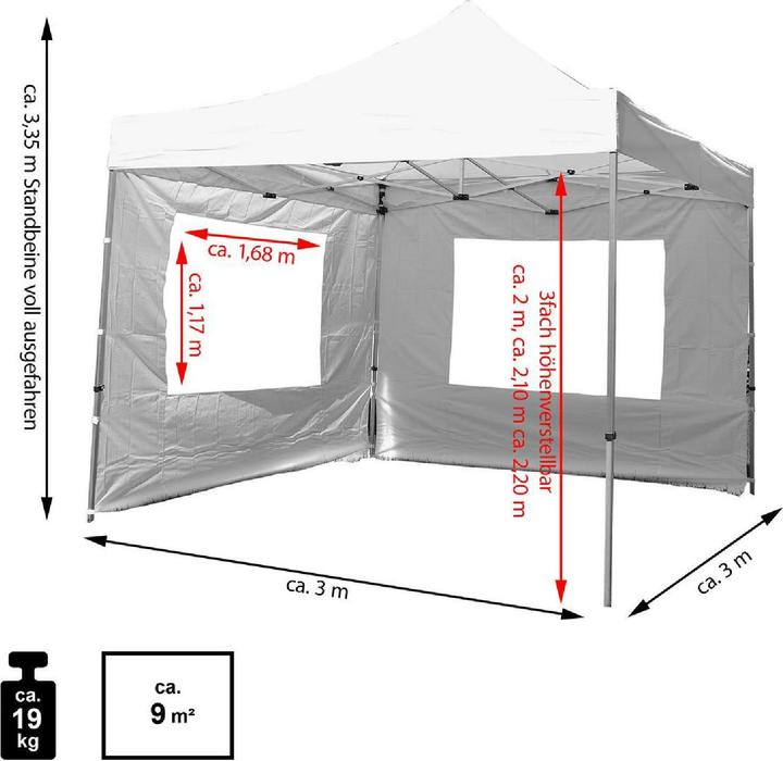 Produktbild VCM Falt Pavillon 3x3m weiss+2 Seitenteile (300 cm, 300 cm)