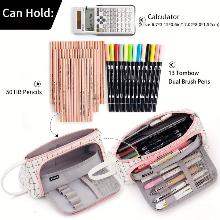 Actual product image Only-Bags.Store Multi-Compartment Pencil Case - Durable Twill Fabric, Handheld Pen & Stationery Organiser for