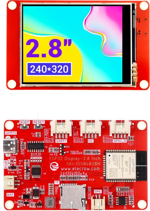Actual product image Elecrow CrowPanel 2.8 Zoll ESP32 Display 320x240 TFT LCD mit kapazitivem Touch und Acryl-Gehäuse