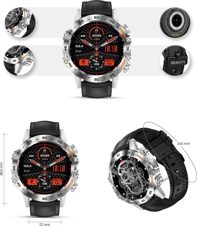 Produktbild Gravity SMARTWATCH MĘSKI GT9-6 - WYKONYWANIE POŁĄCZEŃ, CIŚNIENIOMIERZ (sg021f)