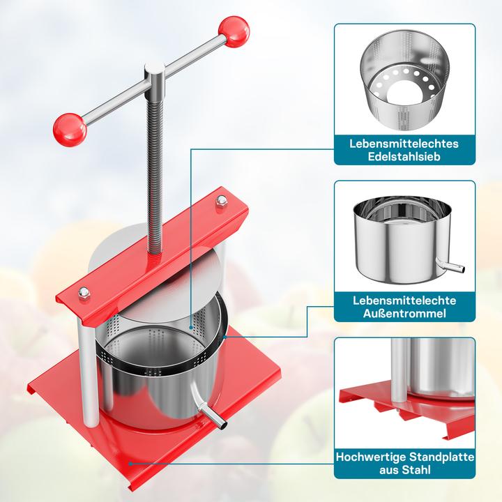 Immagine prodotto Wiltec Presse à fruits Pressoir à vin Acier 6l Cuve en acier inoxydable Pressoir Fruits Baies (Spina UE)