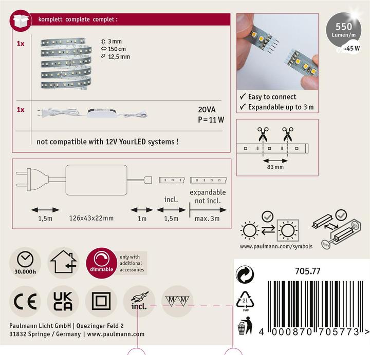 Actual product image Paulmann MaxLED 500 Stripe Set (Warm white, 150 cm, Indoor)