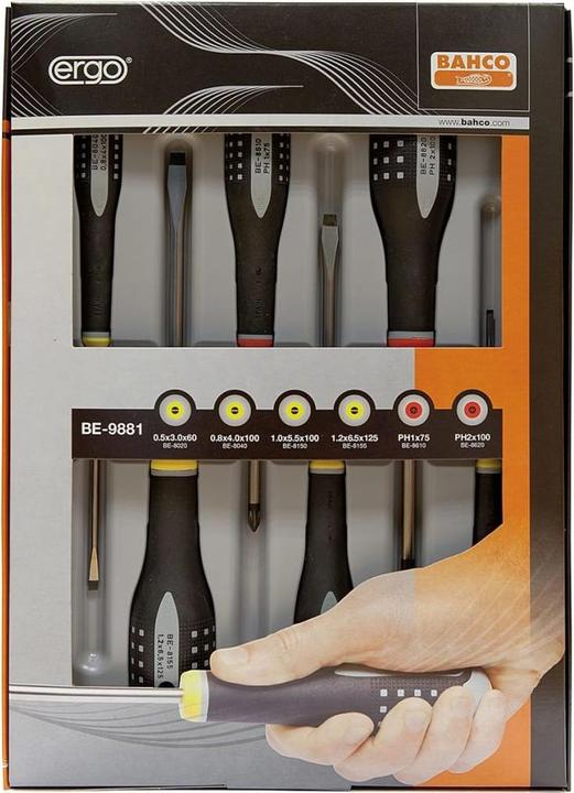 Produktbild Bahco ERGO Schraubendreher-Satz für Schlitz- und Phillips-Schrauben mit Gummigriff - 6-teilig (Phillipps-Kreuzschlitz (PH), Schlitzschrauben)