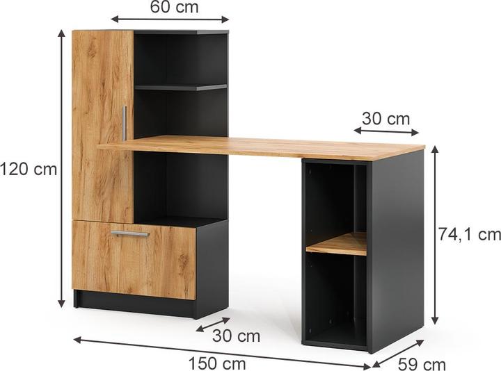 Produktbild Vicco Schreibtisch Tomy, Anthrazit/Goldkraft Eiche, 150 x 59 cm 2er Set (59 x 150 x 120 cm)