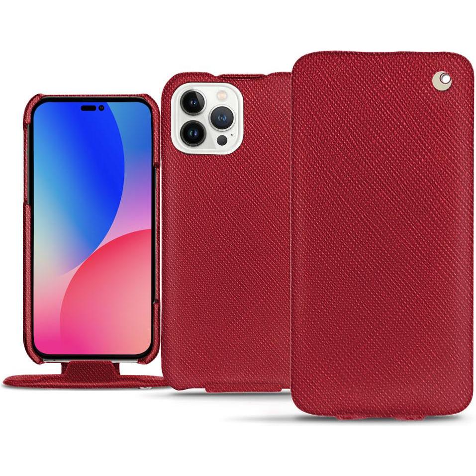 Noreve Lederschutzhülle vertikal (Apple iPhone 14 Pro Max), Smartphone Hülle, Rot