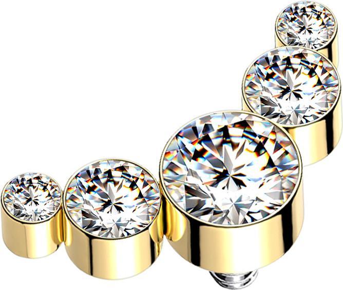 Immagine prodotto Star Piercing Dermal Anchor placcato oro cinque cristalli argento (senza ottone, Acciaio chirurgico 316L)