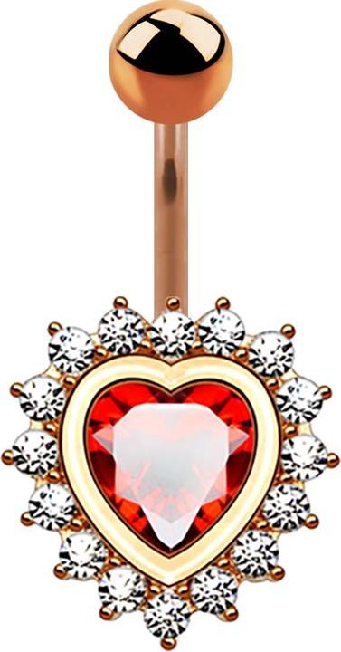 Produktbild Star Piercing Banane rosegold Herz mit Kristallherz rot (Messing, Chirurgenstahl 316L)