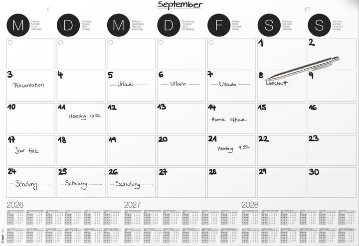 Immagine prodotto Sigel Schreibtischunterlage MONATSPLANER 2026/2027/2028 schwarz/weiss Papier 59,5 x 41,0 cm, 12 Blatt (59.50 x 59.50 cm)
