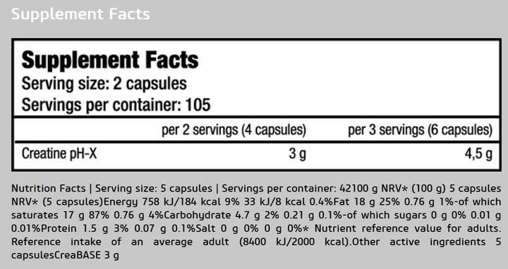 Nährwerte und Zutaten Biotech USA Créatine PH-X (90 Stück, Kapseln)