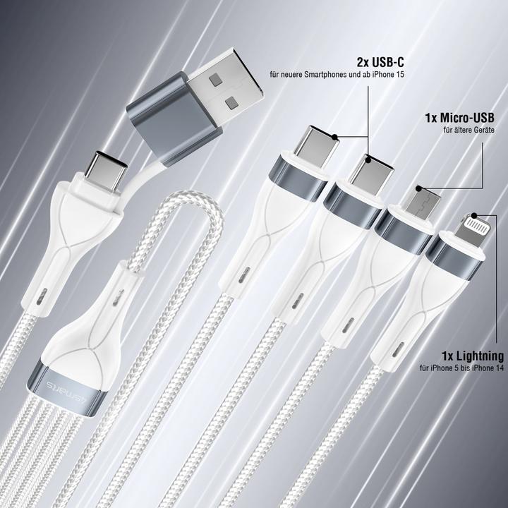 Produktbild 4smarts USB-C/A Mulit-Ladekabel 4 in 2 25 cm (0.25 m)