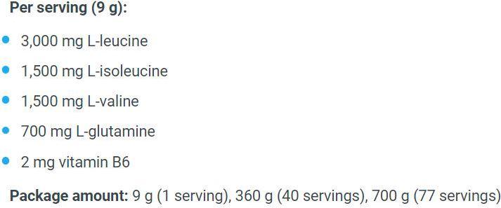 Valeurs nutritives et ingrédients Biotech USA BCAA Zero (1 pièce(s), Poudre, 360 g)