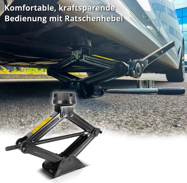 Image du produit Stahlwerk Scherenwagenheber mit Ratsche, 2.000 kg Hubkraft, Set mit Radmutterschlüssel und Tasche