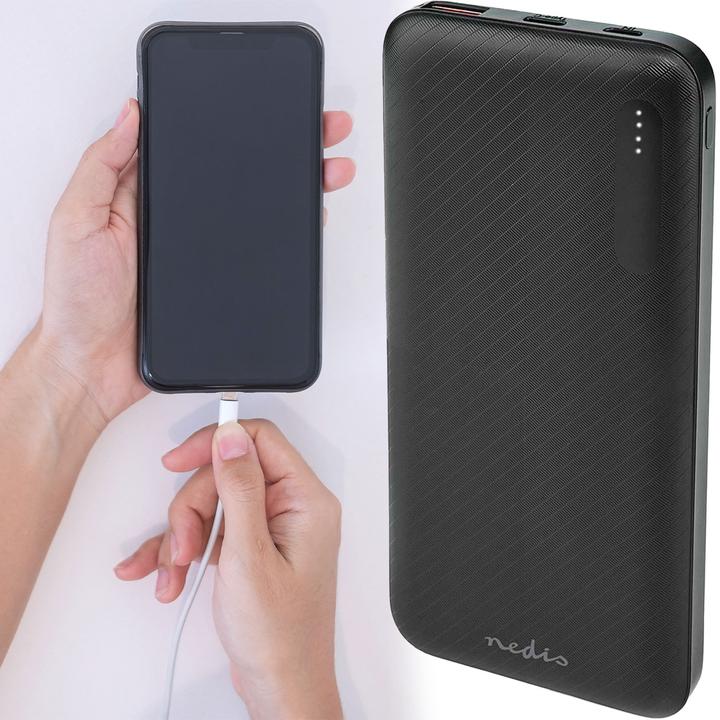 Productafbeelding Nedis Powerbank 10000mAh 2x3.0A USBA/USBC uitgang MicroUSB/USBC ingang (10000 mAh, 18 W, 37 Wh)