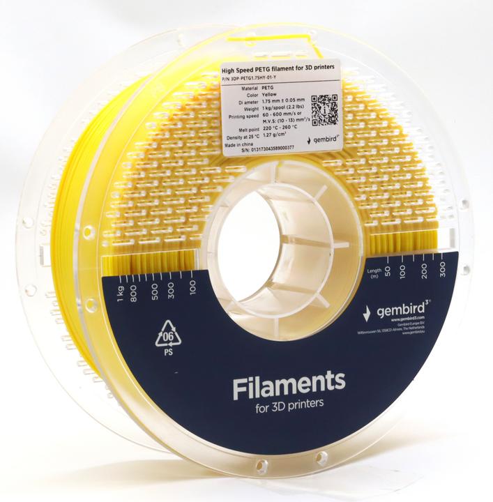 Immagine prodotto Gembird PETG ad alta velocità (PET, PETT) - Gul - 1,75 mm - 1 kg (PETG, 1.75 mm, 1000 g)