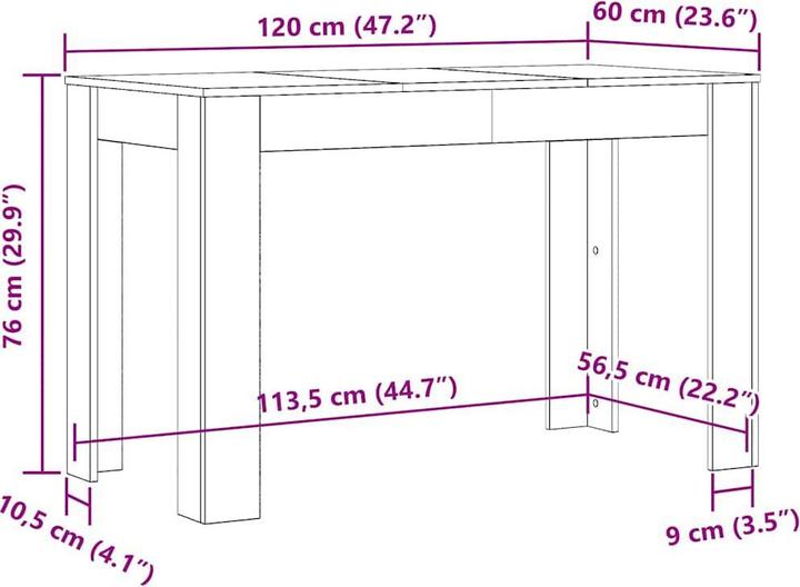 Image du produit vidaXL Esstisch (120 x 60 x 76 cm)