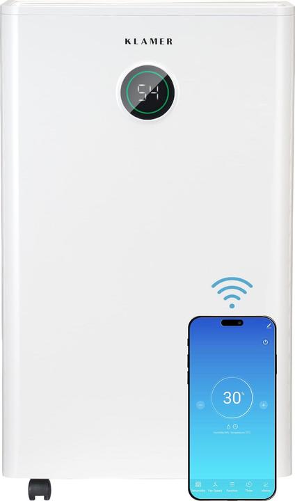 Produktbild KLAMER Luftentfeuchter elektrisch 20L, 180m³ Luftumwälzung pro Stunde, 440W starker Raumentfeuc… (30 m², 20 l/24h)