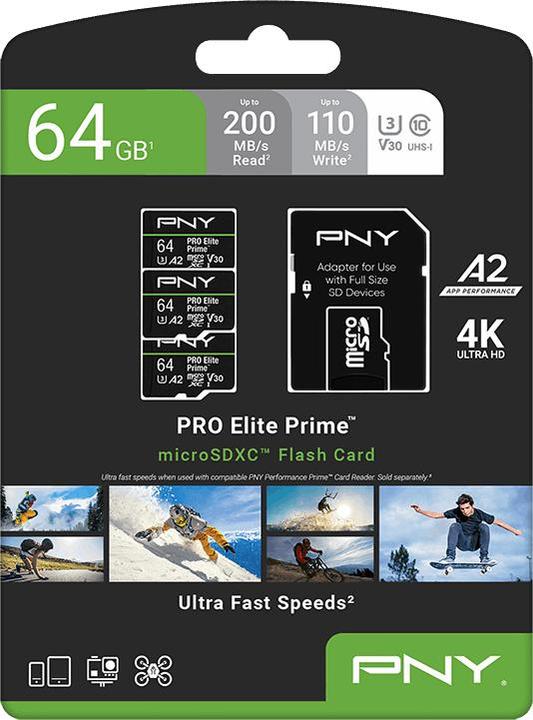 Actual product image PNY PRO ELITE PRIME 64GB X3 (64 GB, microSDXC, U3, UHS-I)