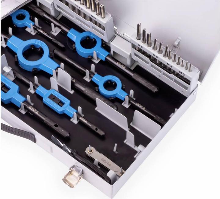 Produktbild GSR 45 tlg HSS DIN Gewindeschneidsortiment M3-M12 mit HSS- Kernlochspiralbohrern und Haltewerkzeuge